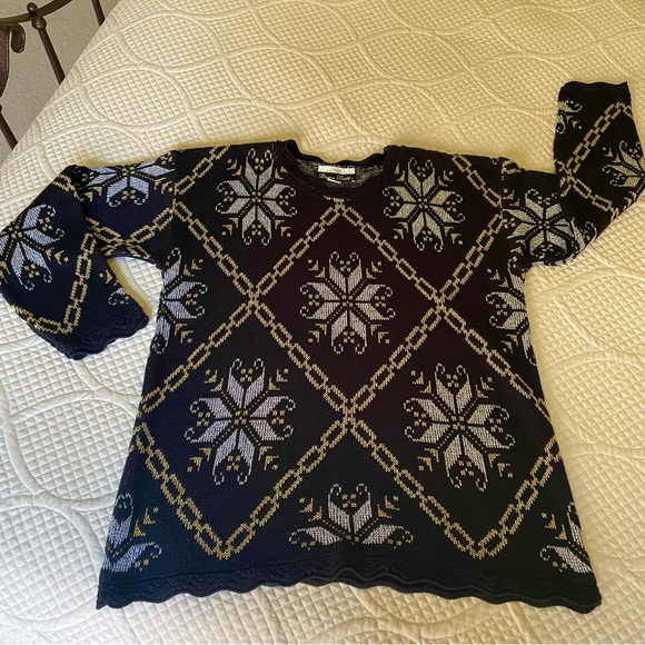 Vintage Black and Metallic Gold and Silver Holiday Sweater - Picture 7 of 10